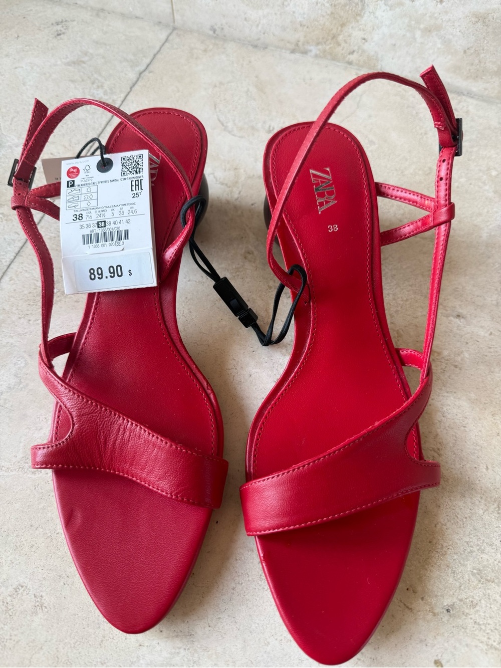 Zara Bright Red Leather Slingback Heels